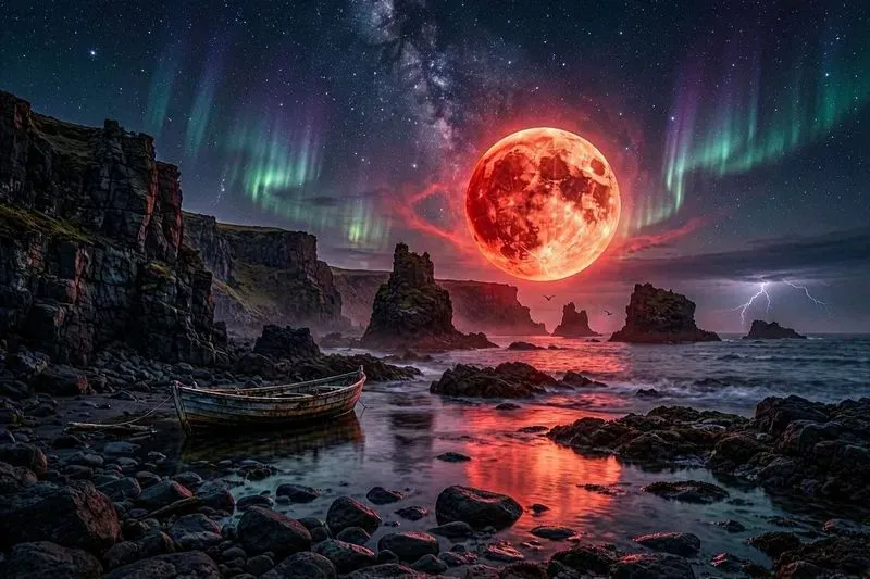 Cinematic Blood Moon Lunar Eclipse Art