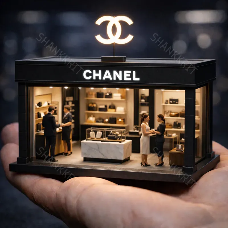 Miniature Luxury Brand Stores With Logos