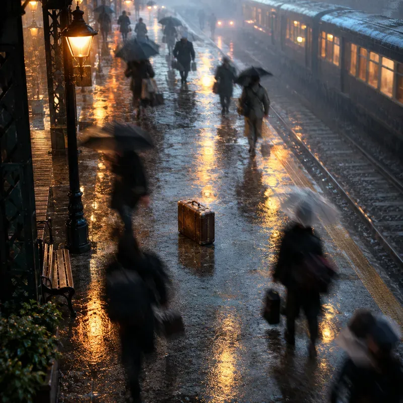 Rainy Crowd Cinematic Solitude Descriptions