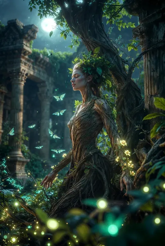 Mystical Creatures In Overgrown Ruins