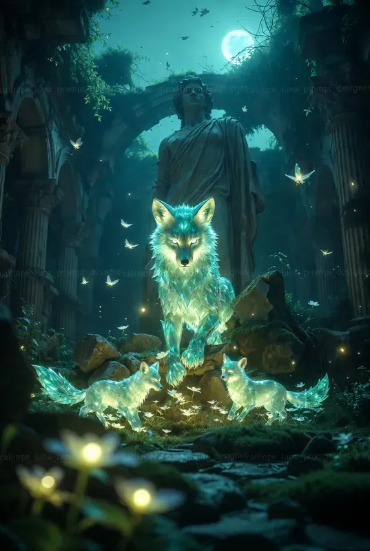 Mystical Creatures In Overgrown Ruins