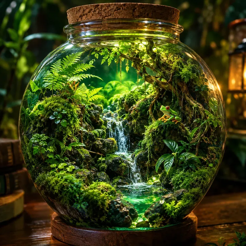 Glass Terrarium Ecosystem Art