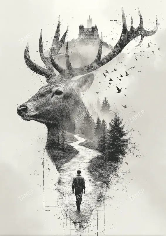 Double Exposure Black And White Art