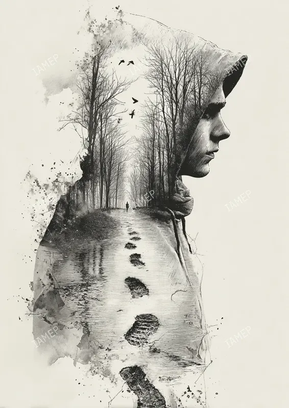 Double Exposure Black And White Art