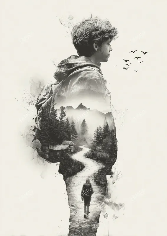 Double Exposure Black And White Art