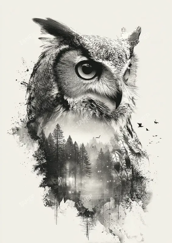 Double Exposure Black And White Art