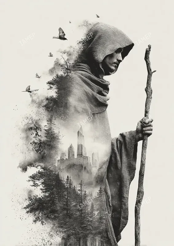 Double Exposure Black And White Art