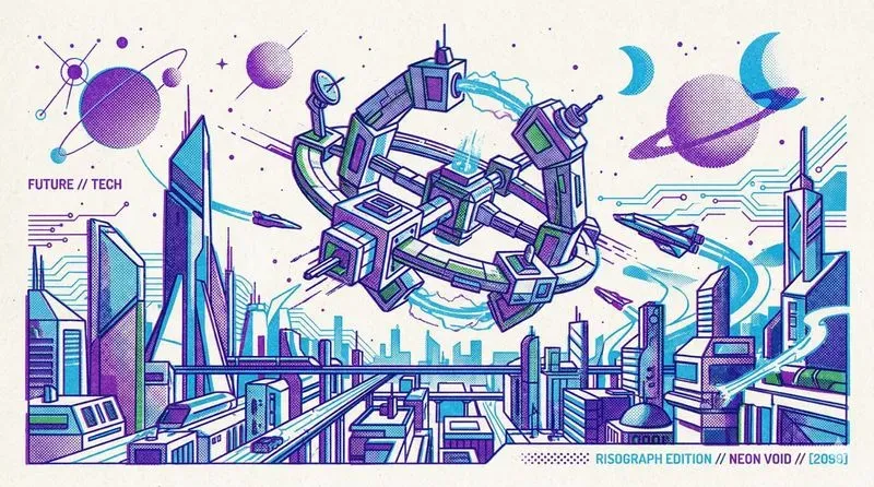 Retrofuturistic Risograph Illustrations