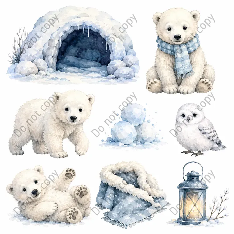 Watercolor Arctic Animal Cliparts