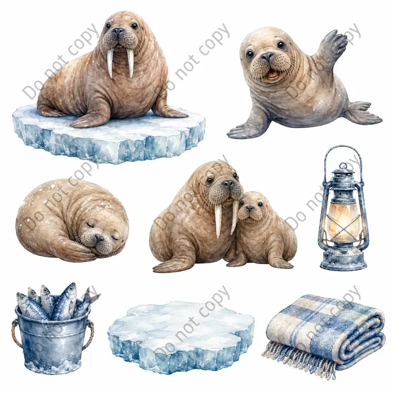 Watercolor Arctic Animal Cliparts