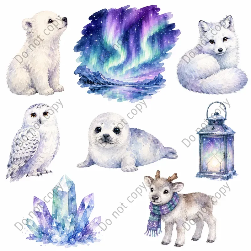 Watercolor Arctic Animal Cliparts