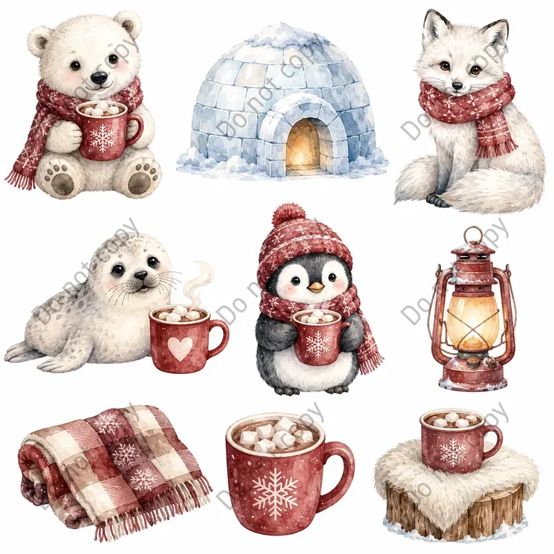Watercolor Arctic Animal Cliparts
