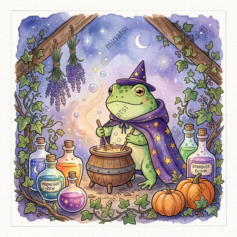 Halloween Frog Watercolor Storybook Art