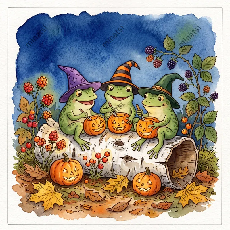 Halloween Frog Watercolor Storybook Art