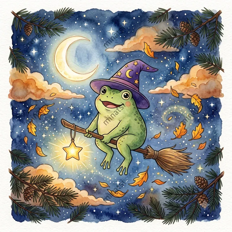 Halloween Frog Watercolor Storybook Art