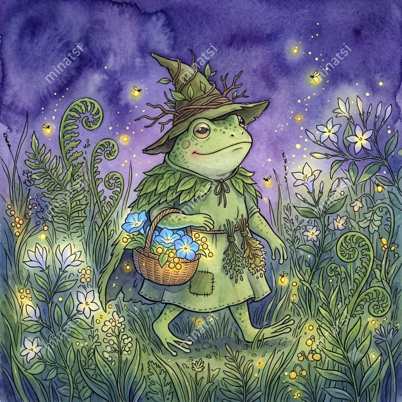 Halloween Frog Watercolor Storybook Art