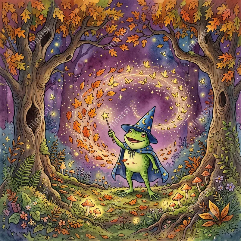 Halloween Frog Watercolor Storybook Art