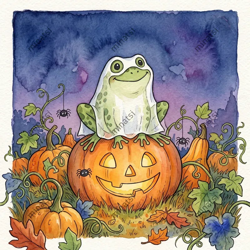 Halloween Frog Watercolor Storybook Art