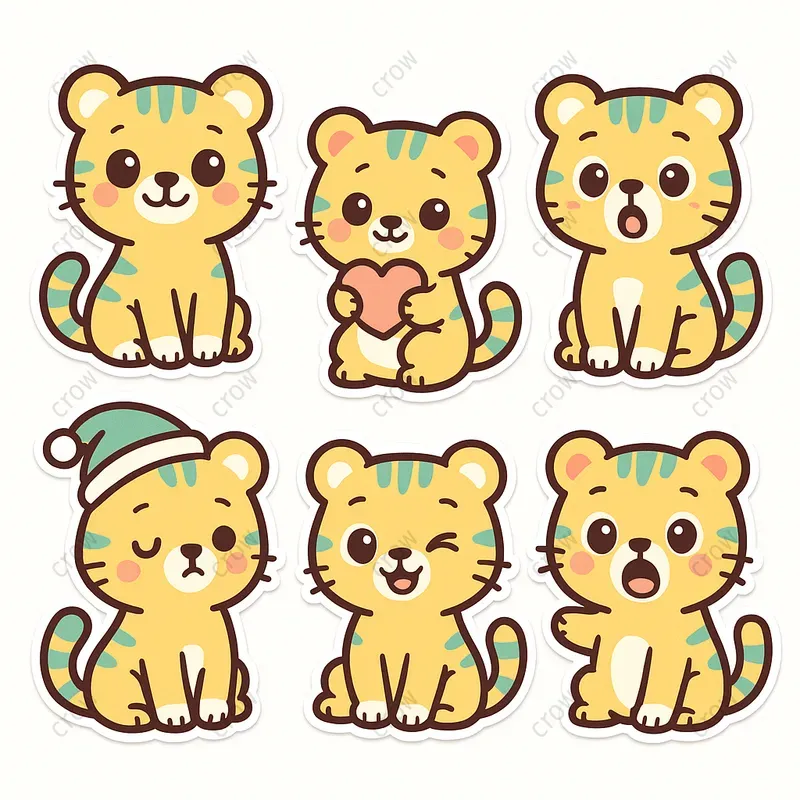 Six Cute Sticker Designs Expressive Sets