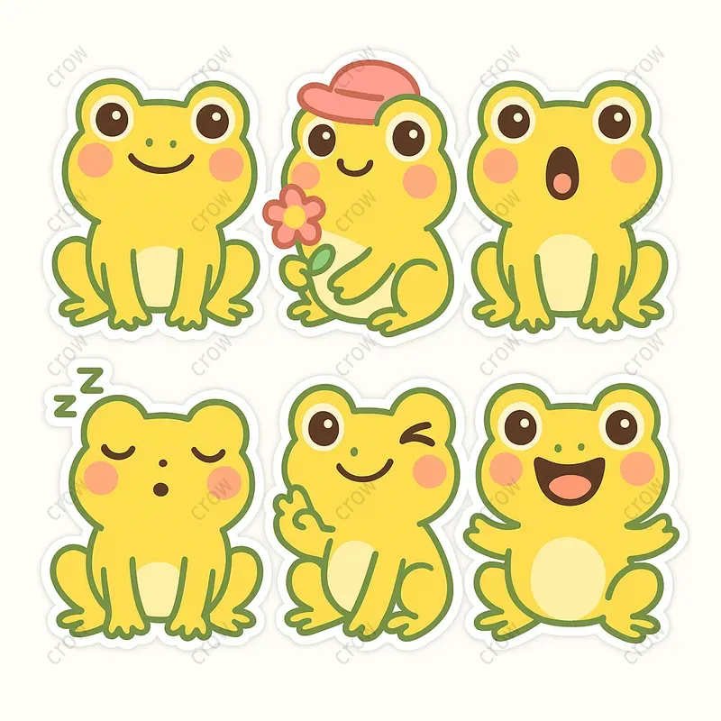 Six Cute Sticker Designs Expressive Sets
