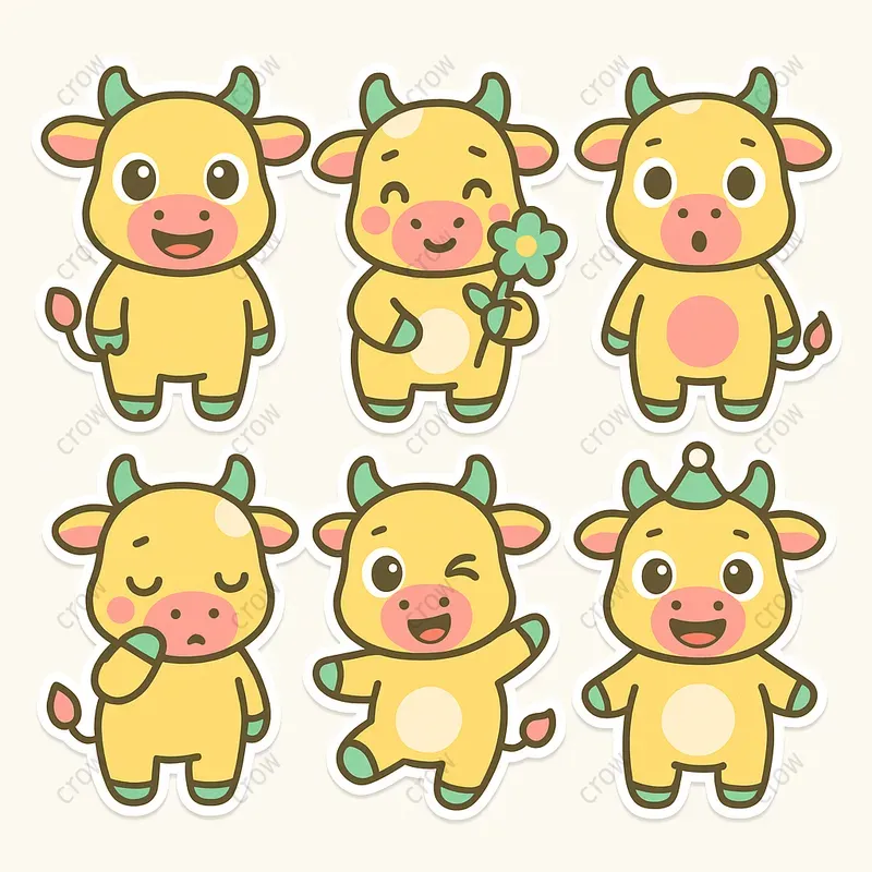 Six Cute Sticker Designs Expressive Sets