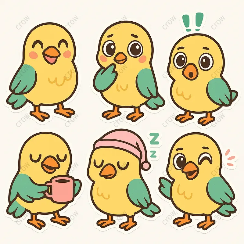 Six Cute Sticker Designs Expressive Sets