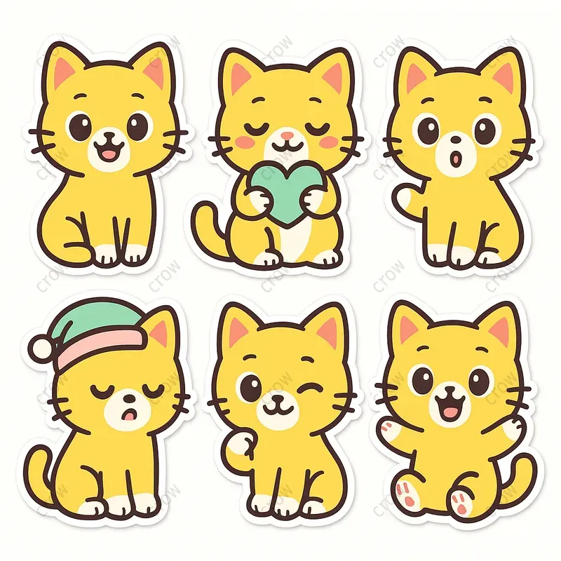 Six Cute Sticker Designs Expressive Sets