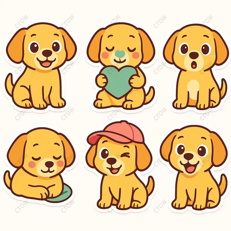 Six Cute Sticker Designs Expressive Sets