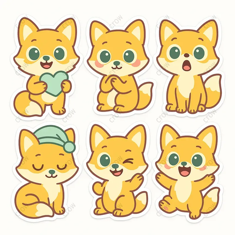 Six Cute Sticker Designs Expressive Sets