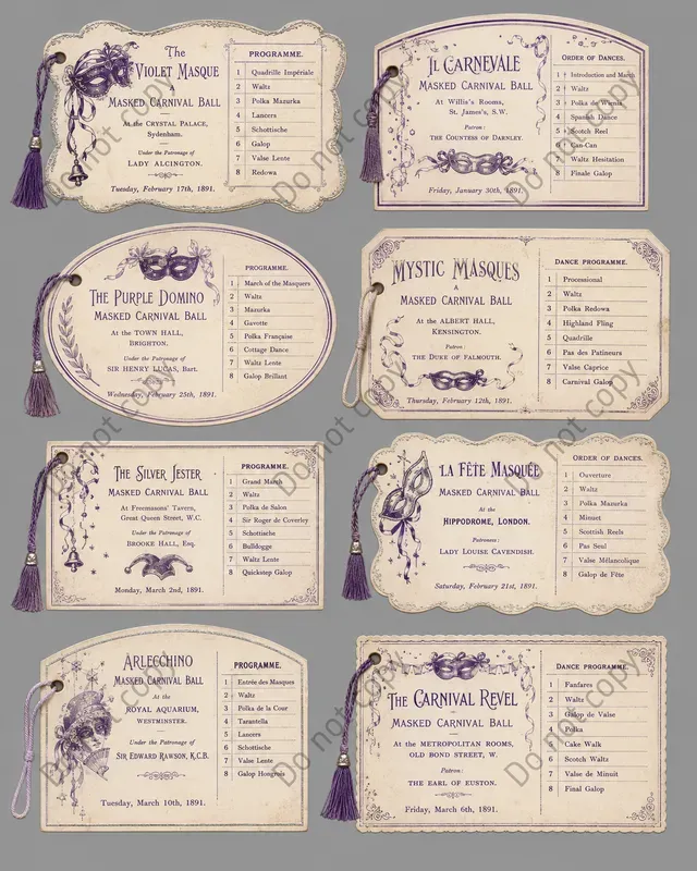 Ball Dance Card Ephemera Sheets