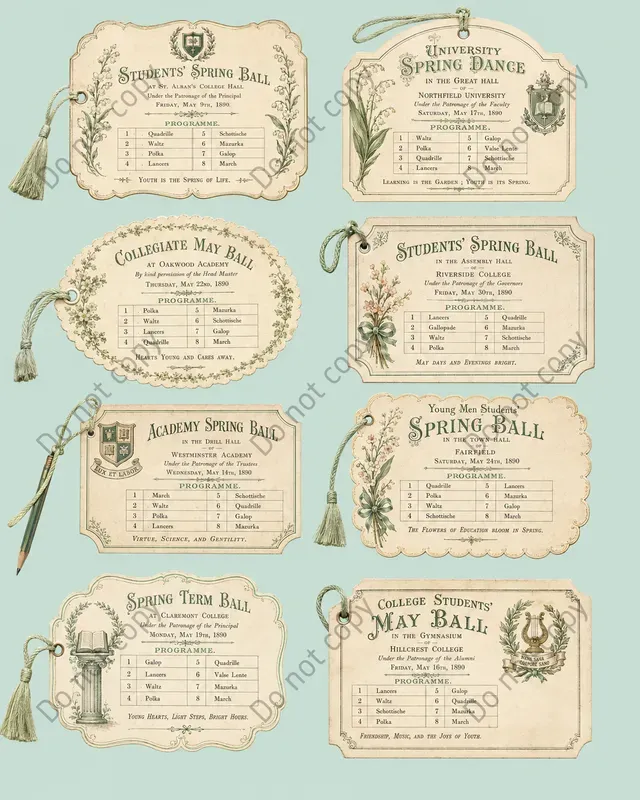 Ball Dance Card Ephemera Sheets