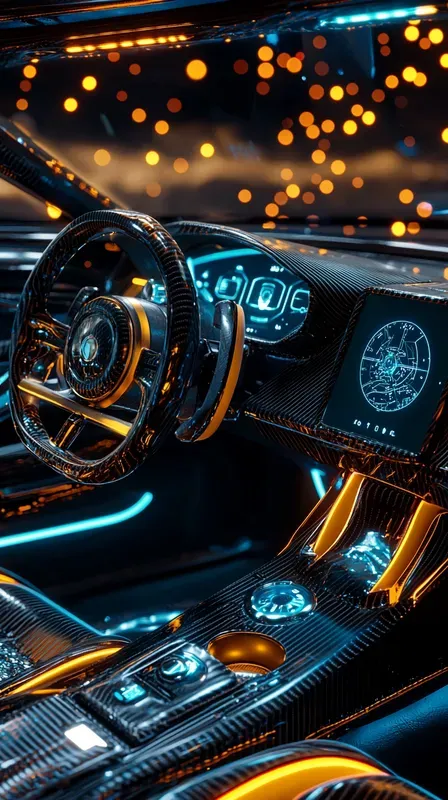 Cyber Luxury Hypercar Cockpit Neons