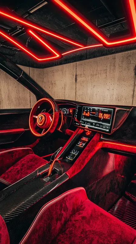Cyber Luxury Hypercar Cockpit Neons