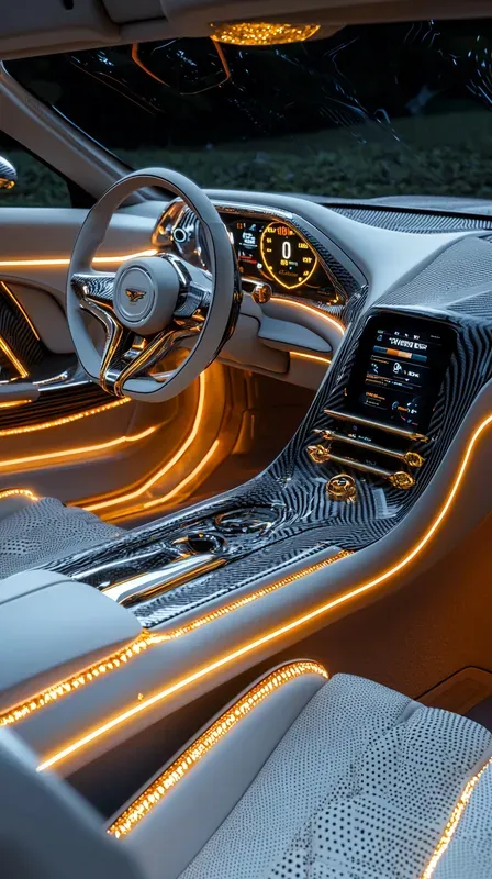 Cyber Luxury Hypercar Cockpit Neons
