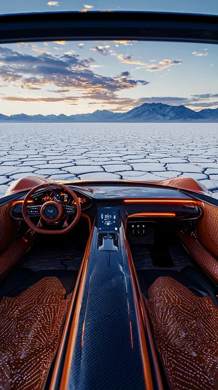 Cyber Luxury Hypercar Cockpit Neons