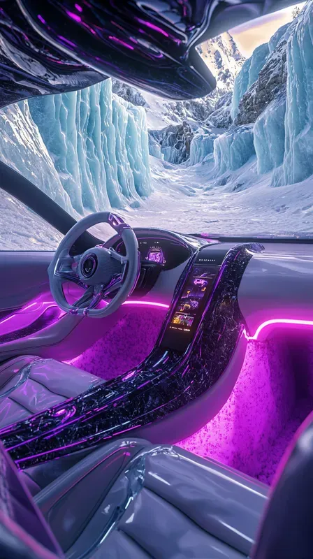 Cyber Luxury Hypercar Cockpit Neons