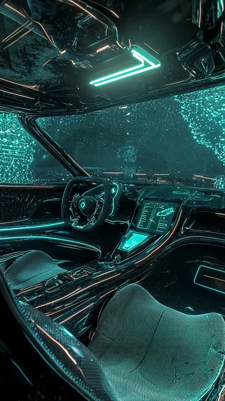 Cyber Luxury Hypercar Cockpit Neons