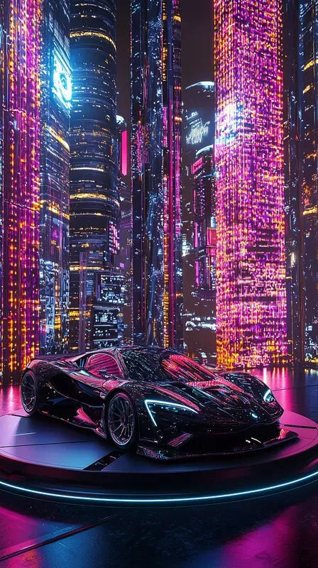 Cyber Luxury Hypercar Cockpit Neons