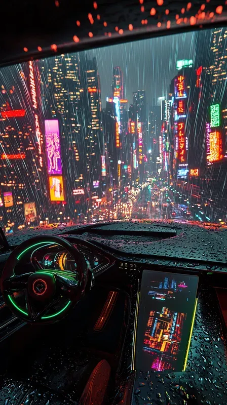 Cyber Luxury Hypercar Cockpit Neons