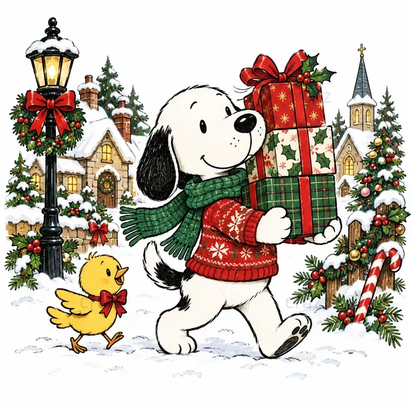 Cute Christmas Beagle Cartoon Cliparts