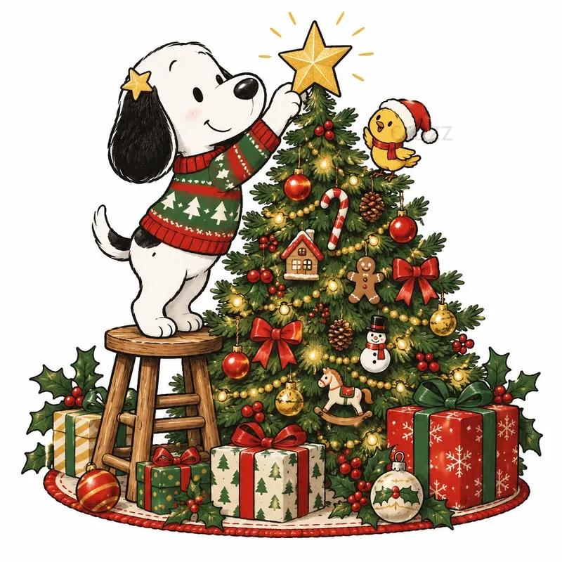 Cute Christmas Beagle Cartoon Cliparts