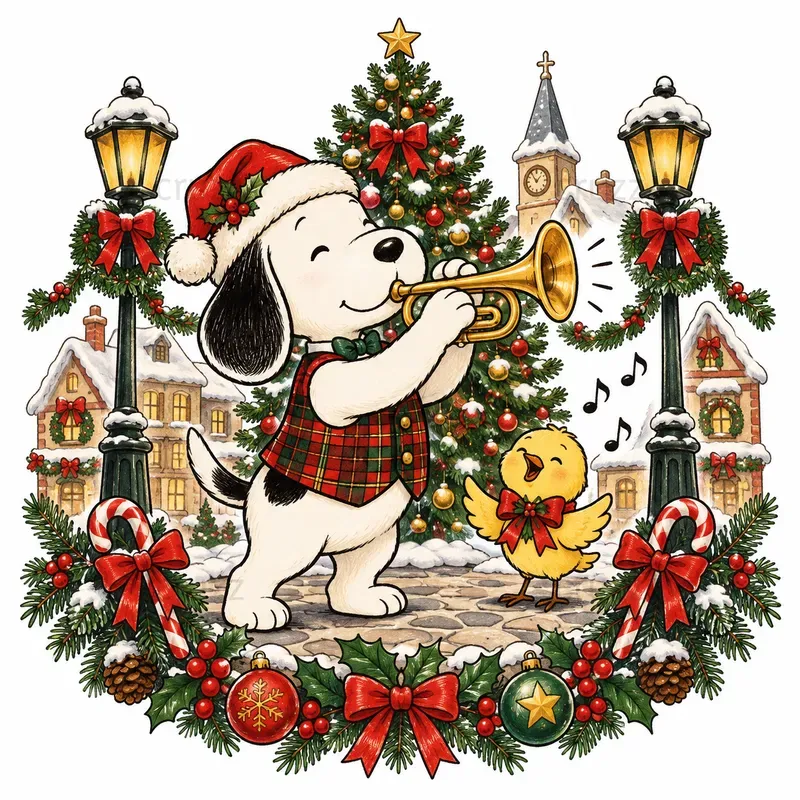 Cute Christmas Beagle Cartoon Cliparts