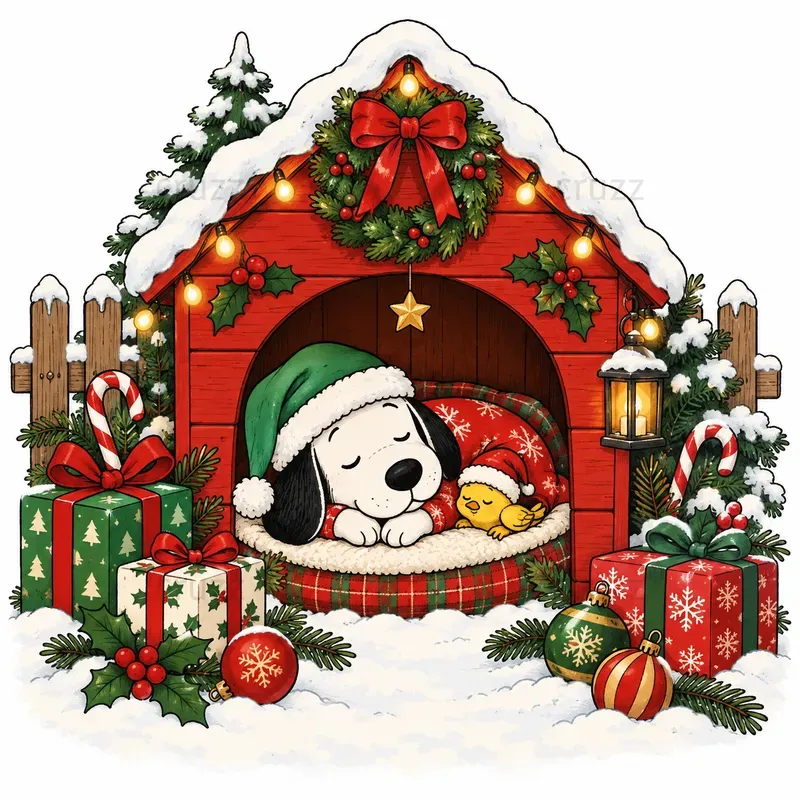 Cute Christmas Beagle Cartoon Cliparts