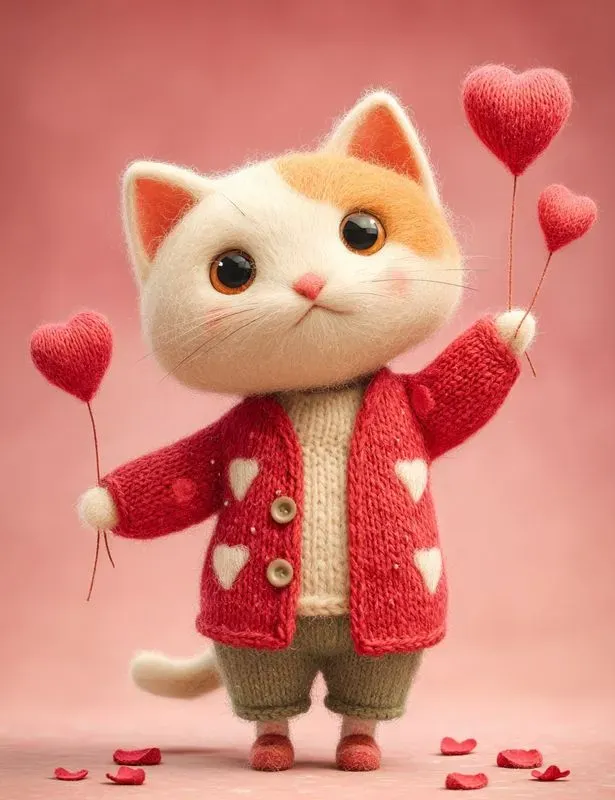 Wool Felt Valentine Animals Clipart