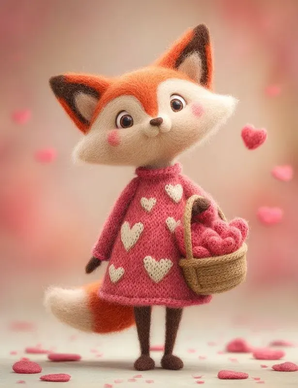Wool Felt Valentine Animals Clipart