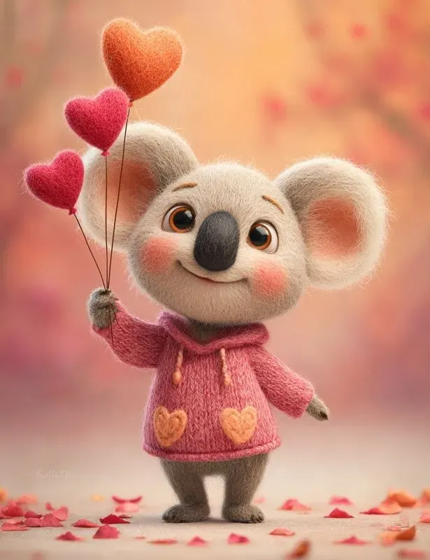 Wool Felt Valentine Animals Clipart