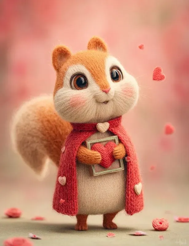 Wool Felt Valentine Animals Clipart