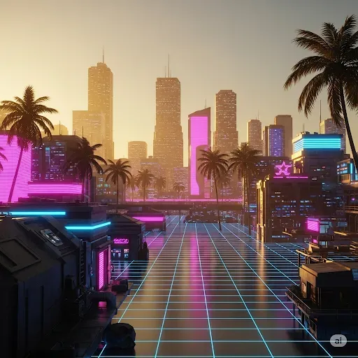 Vaporwave Neon Cityscape Generators