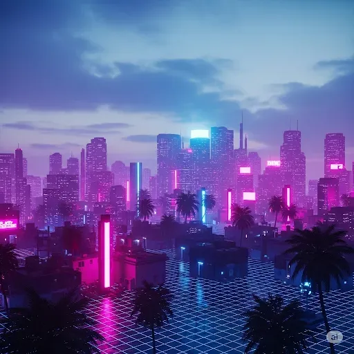 Vaporwave Neon Cityscape Generators