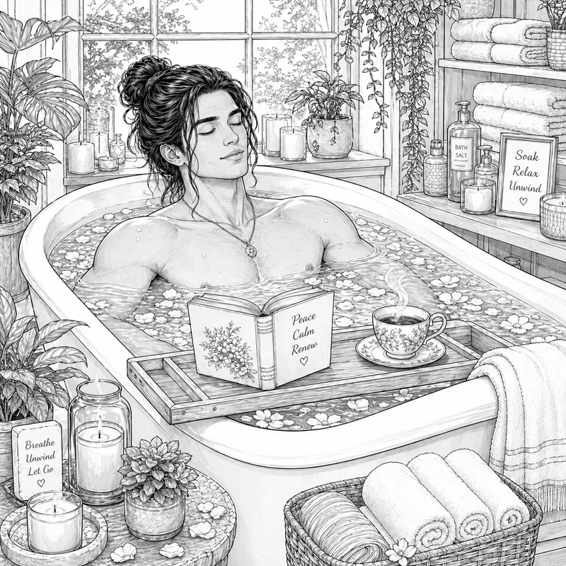 Relaxing Spa Bath Coloring Art Scenes